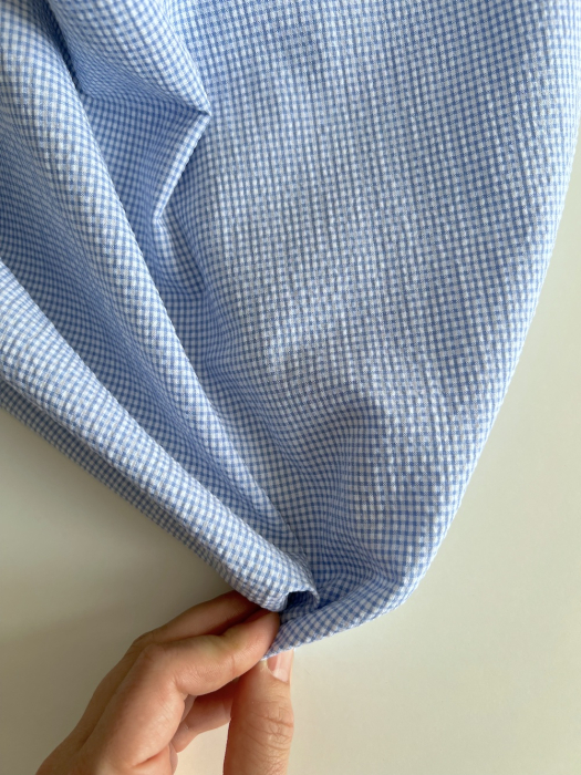 Seersucker / Coton gaufré vichy mini bleu lavande / blanc Batikou - 10