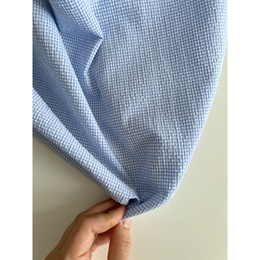 Seersucker / Coton gaufré vichy mini bleu lavande / blanc Batikou - 10