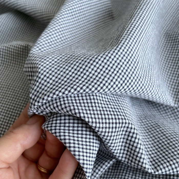 Seersucker / Coton gaufré vichy mini bleu marine / blanc Batikou - 1