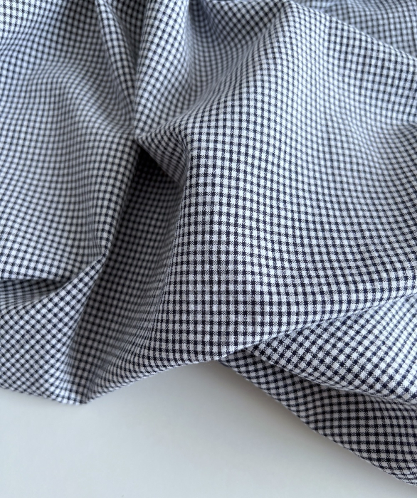 Seersucker / Coton gaufré vichy mini bleu marine / blanc Batikou - 2