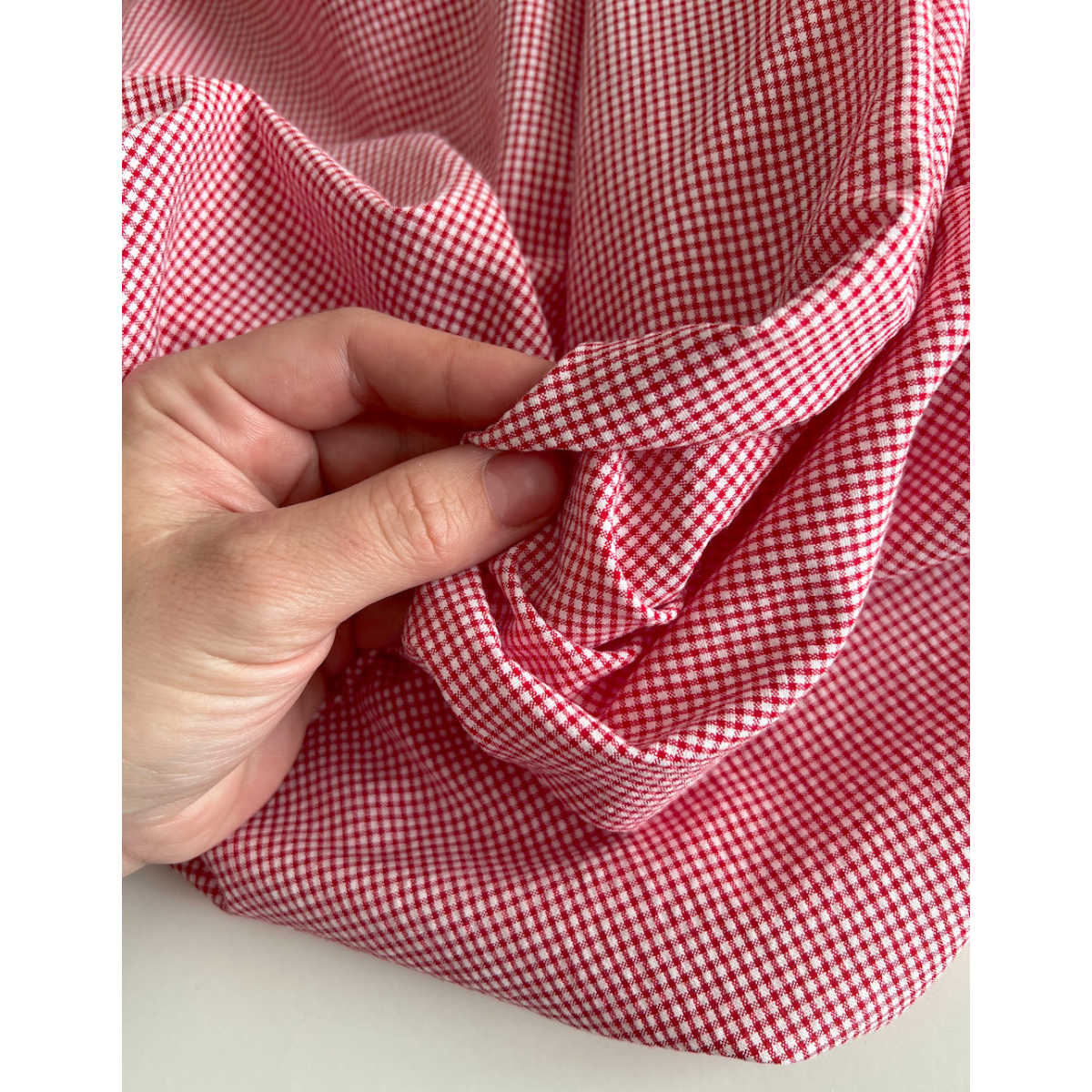 Seersucker / Coton gaufré vichy mini rouge / blanc Batikou - 2