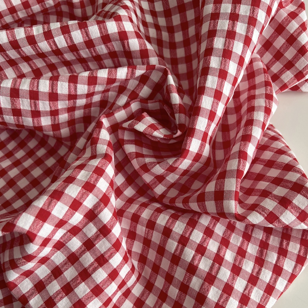 Seersucker / Coton gaufré vichy 6mm rouge / blanc Batikou - 1