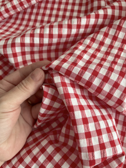 Seersucker / Coton gaufré vichy 6mm rouge / blanc Batikou - 2