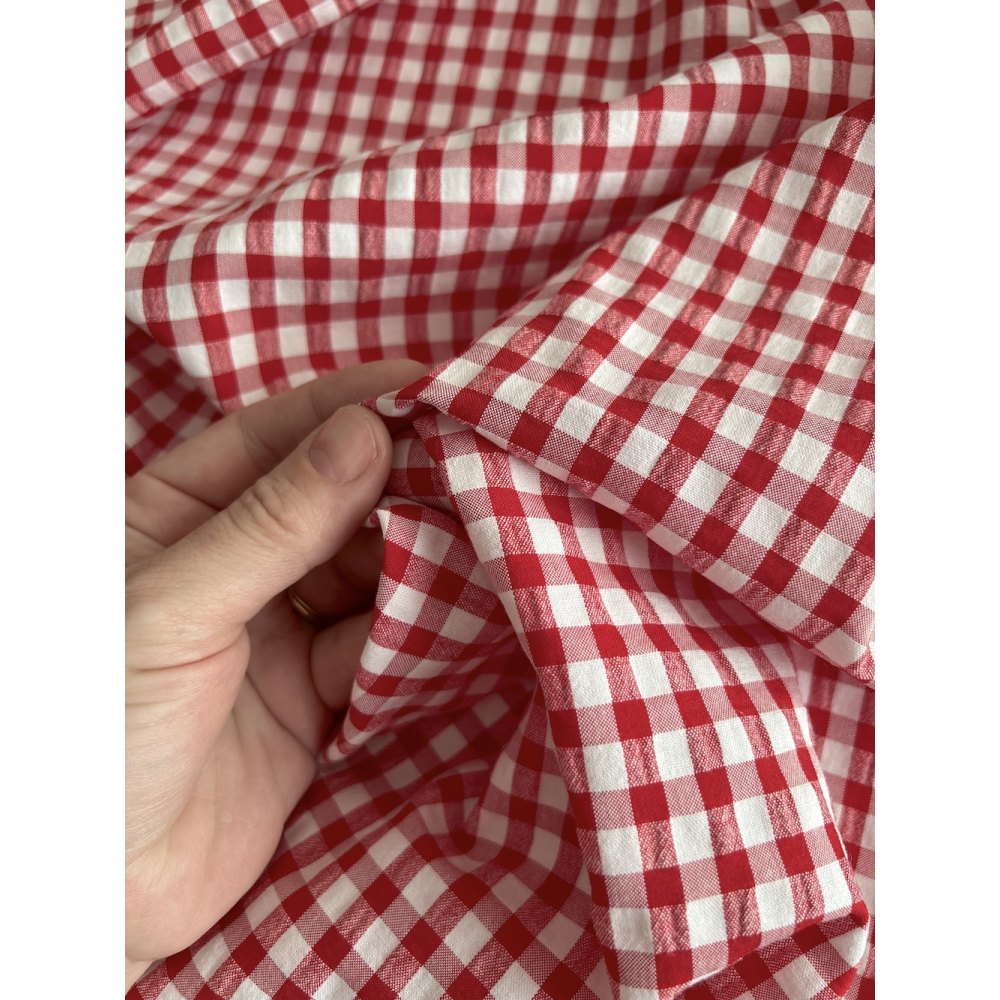 Seersucker / Coton gaufré vichy 6mm rouge / blanc Batikou - 2
