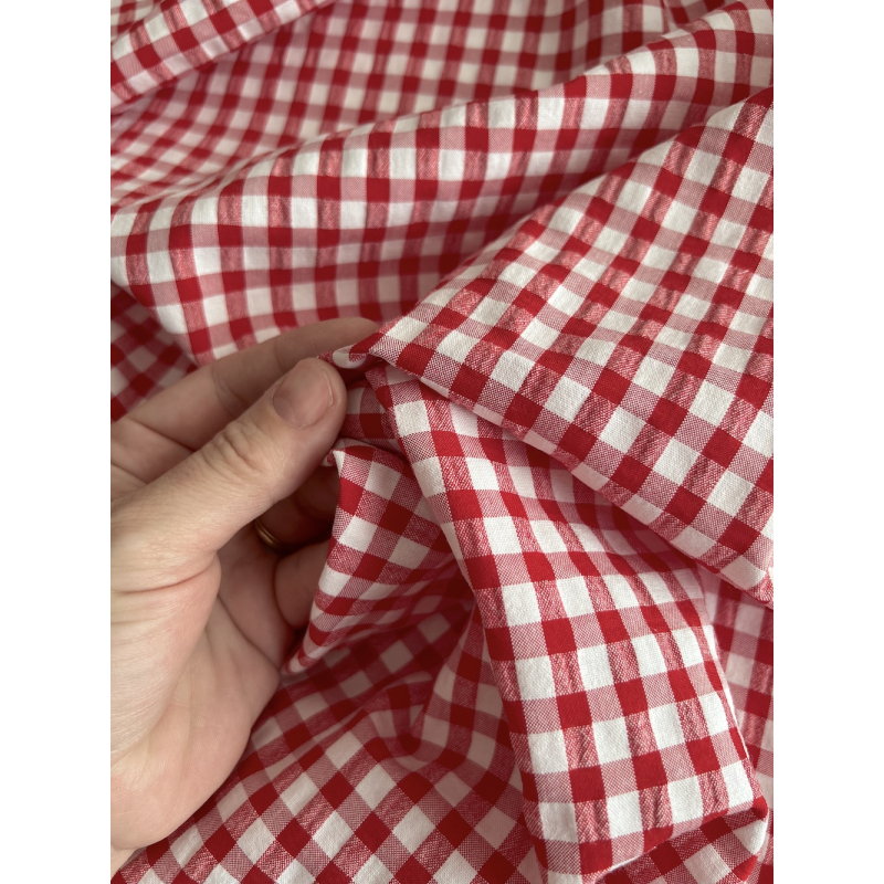 Seersucker / Coton gaufré vichy 6mm rouge / blanc Batikou - 2