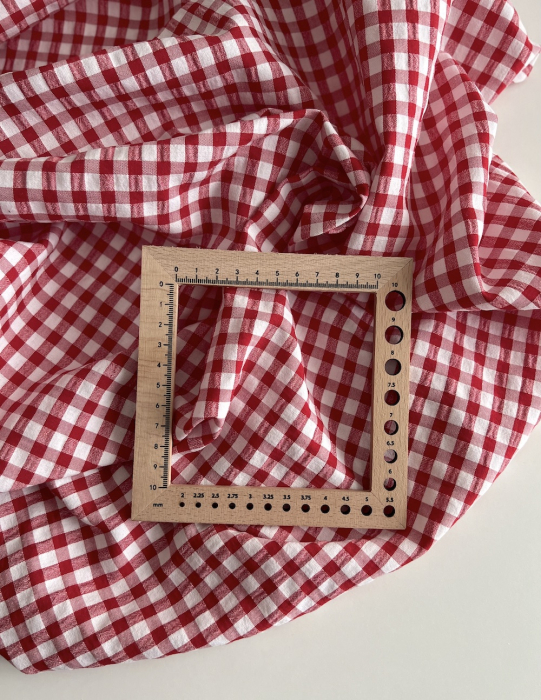 Seersucker / Coton gaufré vichy 6mm rouge / blanc Batikou - 3