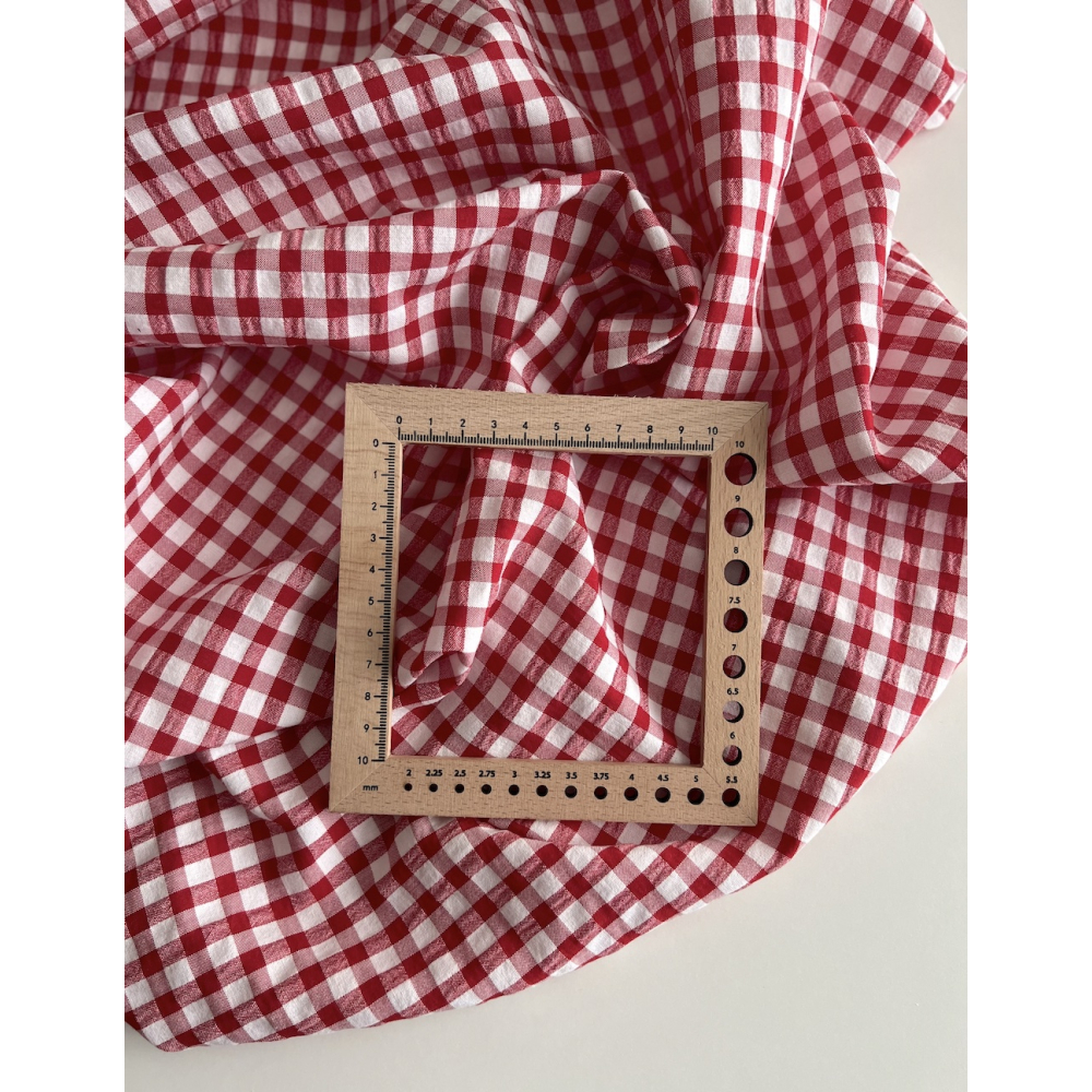 Seersucker / Coton gaufré vichy 6mm rouge / blanc Batikou - 3