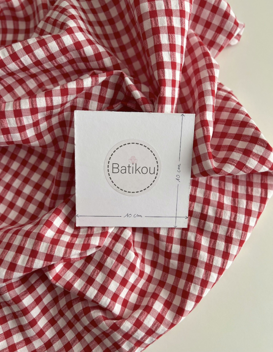 Seersucker / Coton gaufré vichy 6mm rouge / blanc Batikou - 4