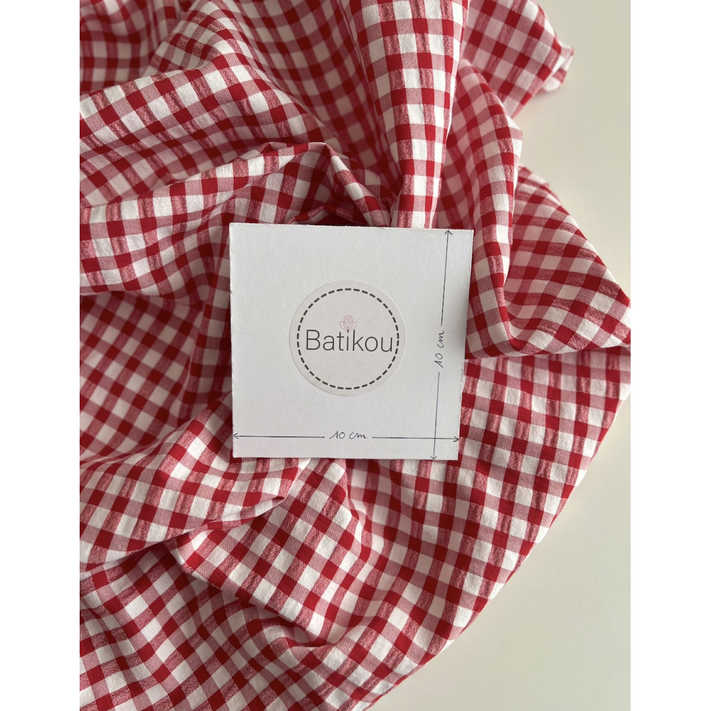 Seersucker / Coton gaufré vichy 6mm rouge / blanc Batikou - 4