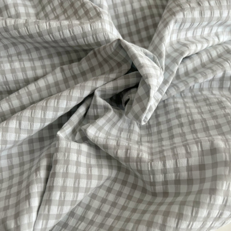 Seersucker / Coton gaufré vichy 6mm gris perle / blanc Batikou - 1 Seersucker / Coton gaufré vichy 6mm gris perle / blanc Batikou - 1