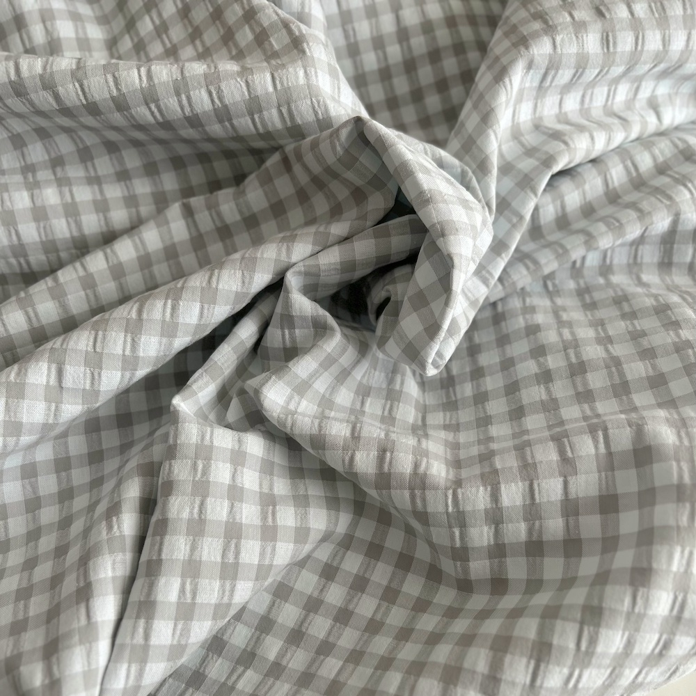 Seersucker / Coton gaufré vichy 6mm gris perle / blanc Batikou - 1