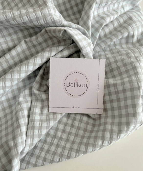 Seersucker / Coton gaufré vichy 6mm gris perle / blanc Batikou - 2