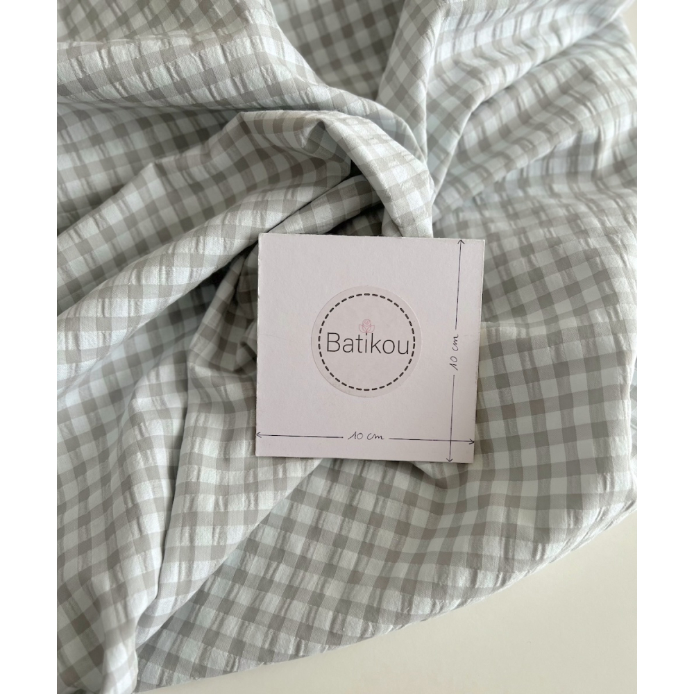 Seersucker / Coton gaufré vichy 6mm gris perle / blanc Batikou - 2