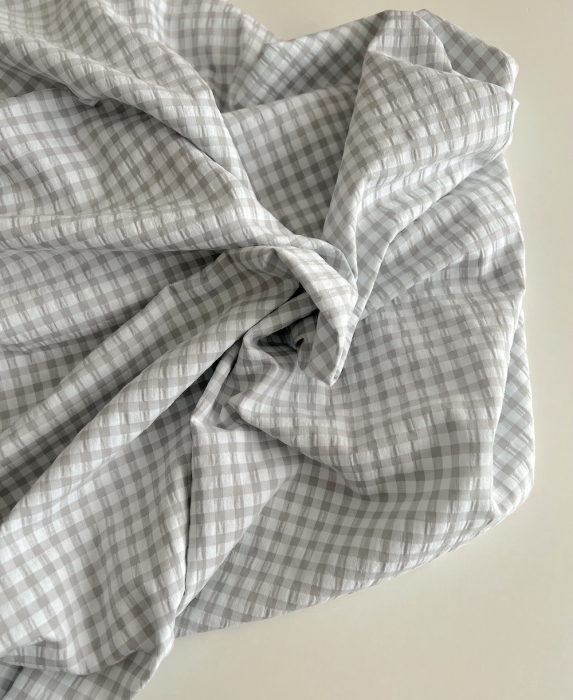 Seersucker / Coton gaufré vichy 6mm gris perle / blanc Batikou - 3