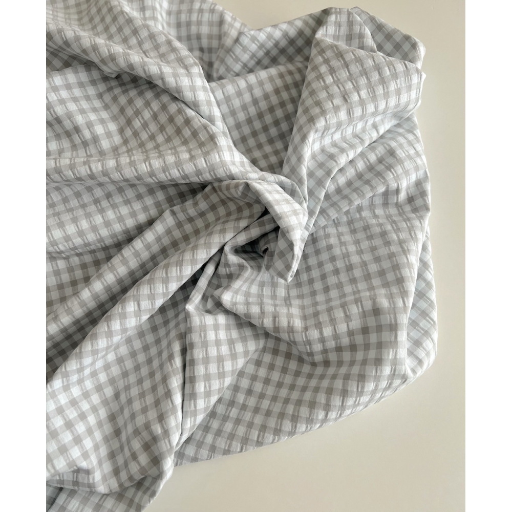 Seersucker / Coton gaufré vichy 6mm gris perle / blanc Batikou - 3