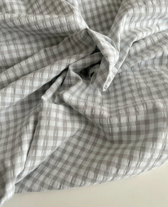 Seersucker / Coton gaufré vichy 6mm gris perle / blanc Batikou - 4