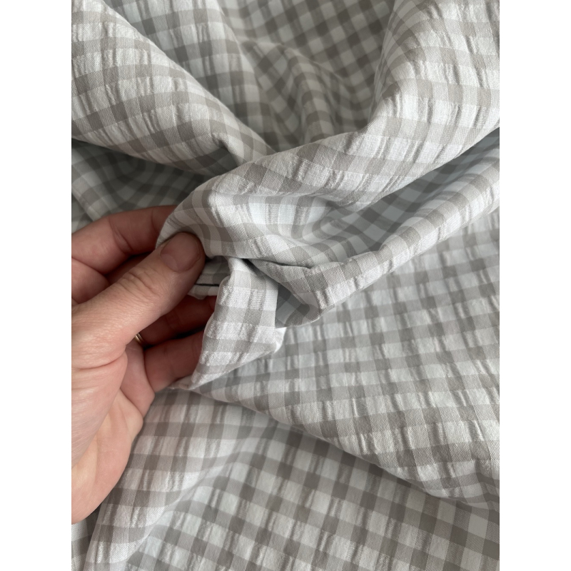 Seersucker / Coton gaufré vichy 6mm gris perle / blanc Batikou - 6