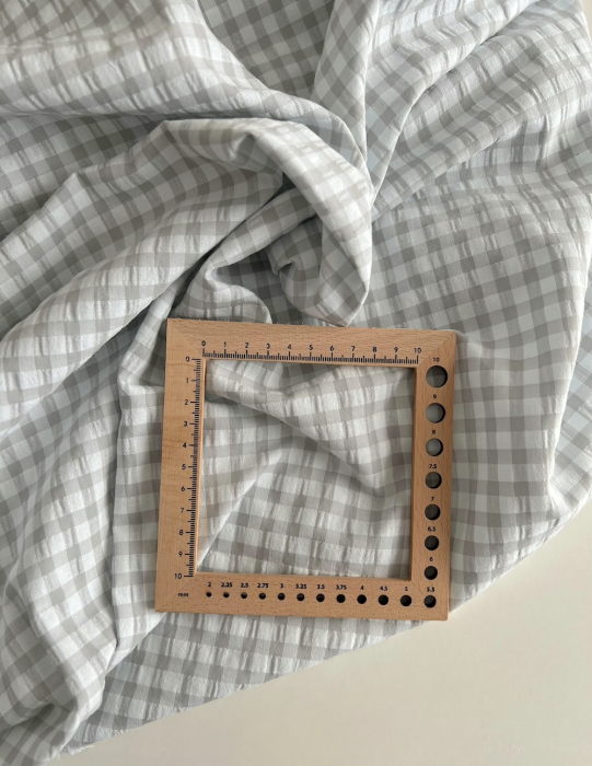 Seersucker / Coton gaufré vichy 6mm gris perle / blanc Batikou - 7