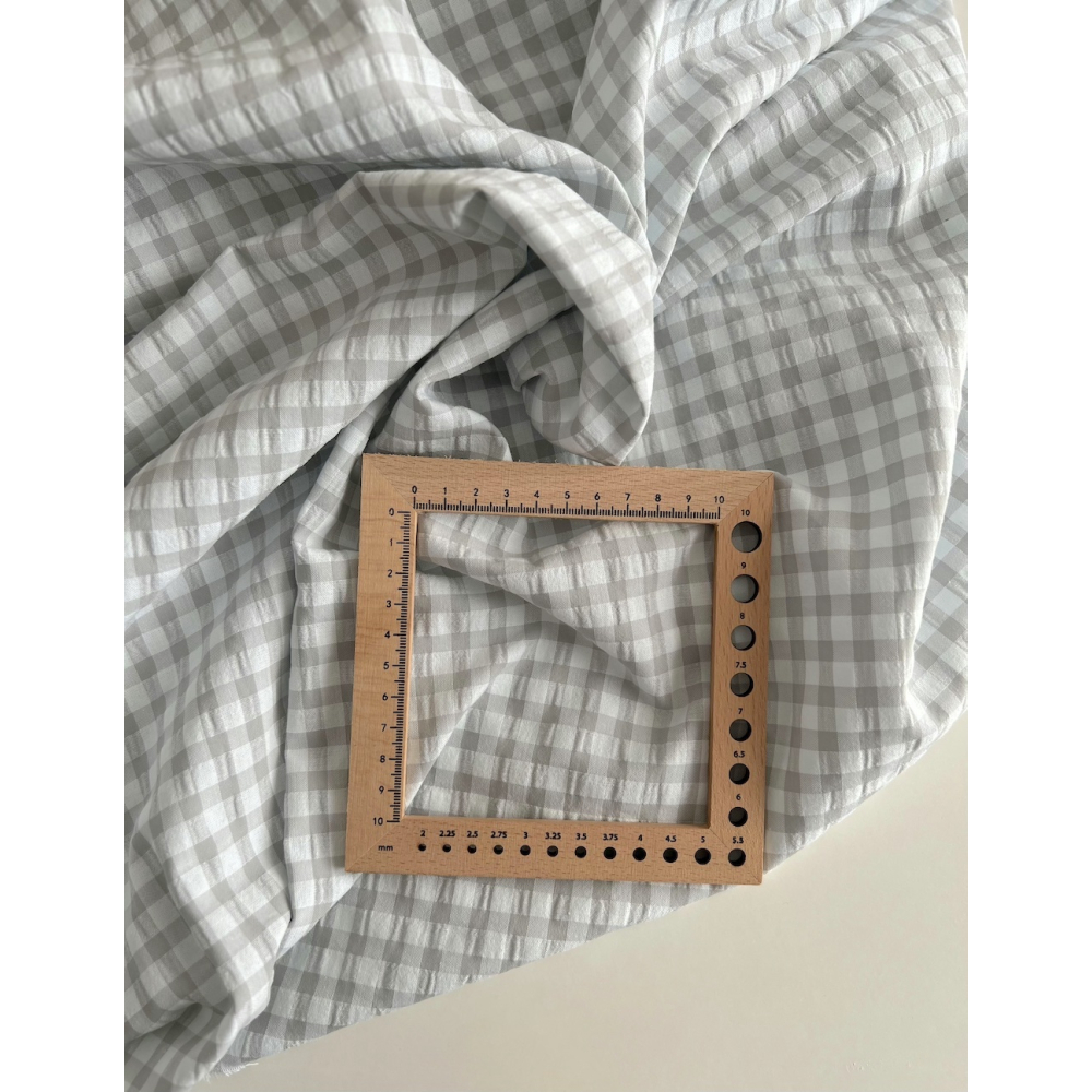 Seersucker / Coton gaufré vichy 6mm gris perle / blanc Batikou - 7