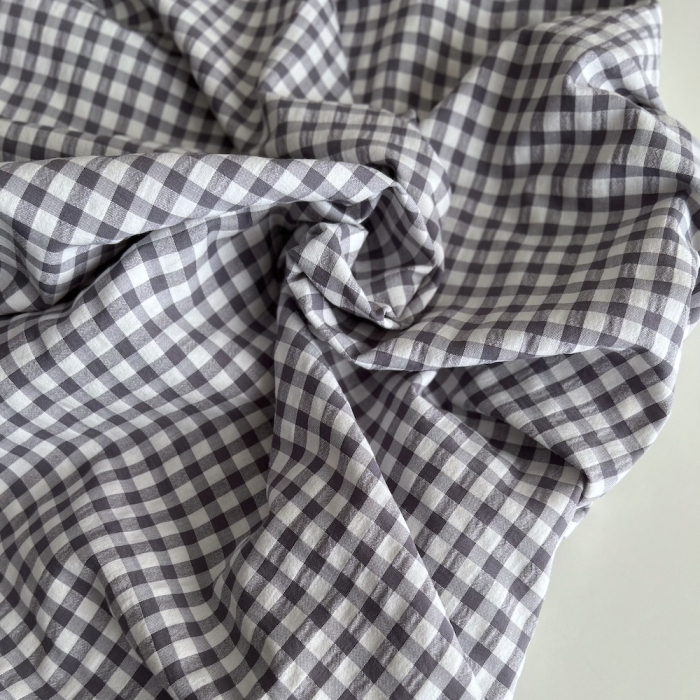 Seersucker / Coton gaufré vichy 6mm gris souris / blanc Batikou - 1