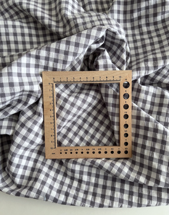 Seersucker / Coton gaufré vichy 6mm gris souris / blanc Batikou - 2