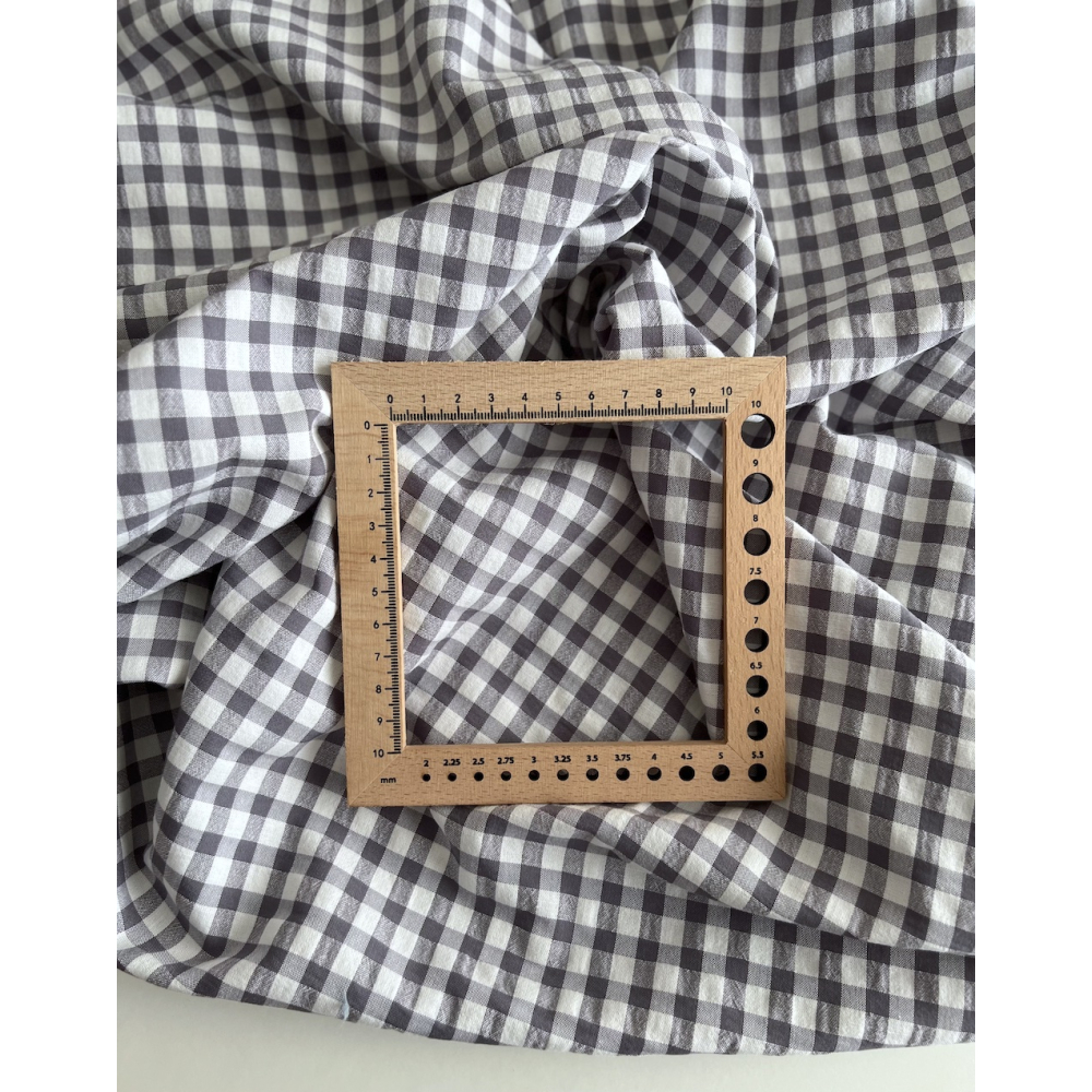 Seersucker / Coton gaufré vichy 6mm gris souris / blanc Batikou - 2