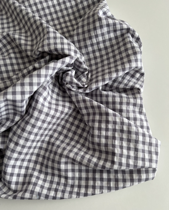 Seersucker / Coton gaufré vichy 6mm gris souris / blanc Batikou - 4