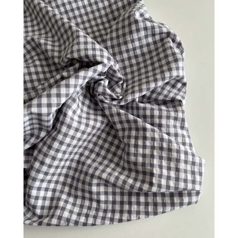 Seersucker / Coton gaufré vichy 6mm gris souris / blanc Batikou - 4