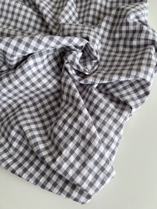 Seersucker / Coton gaufré vichy 6mm gris souris / blanc Batikou - 5