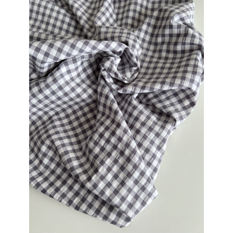 Seersucker / Coton gaufré vichy 6mm gris souris / blanc Batikou - 5