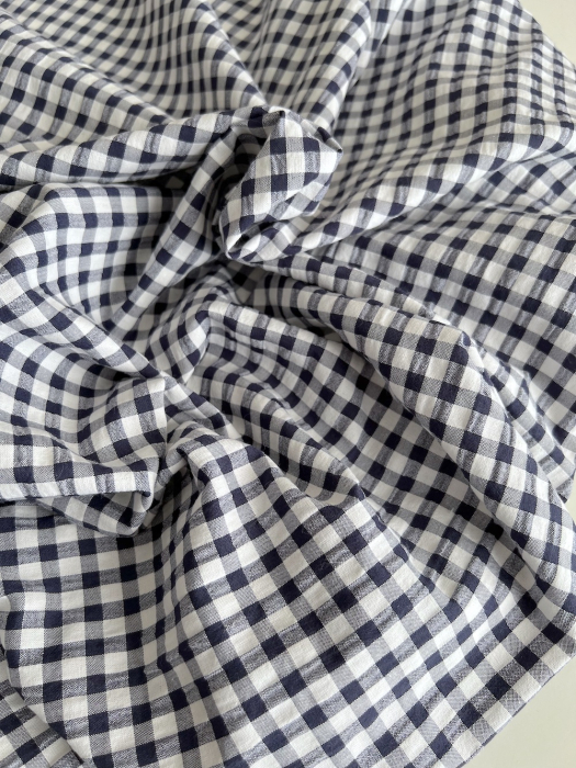 Seersucker / Coton gaufré vichy 6mm bleu marine / blanc Batikou - 4