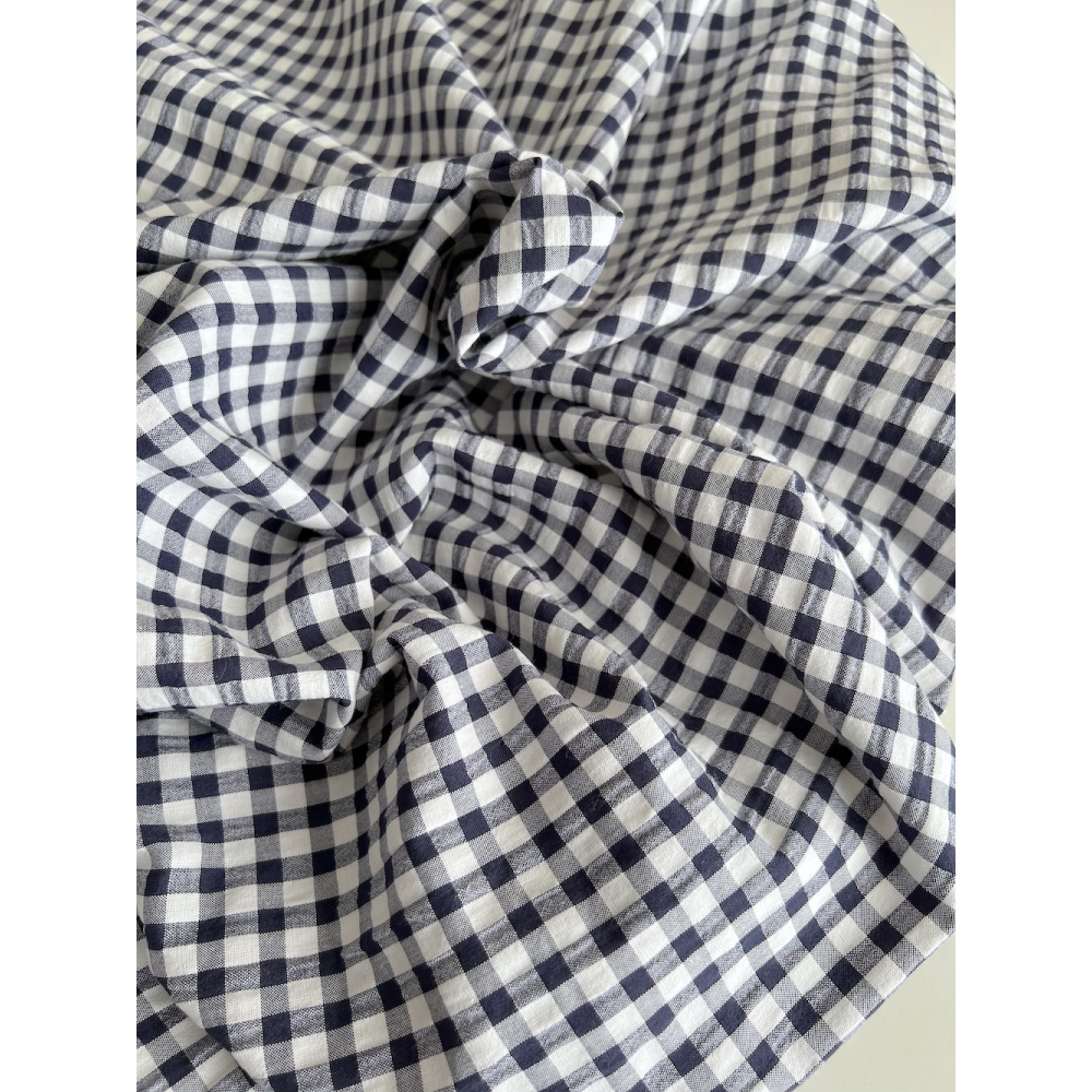Seersucker / Coton gaufré vichy 6mm bleu marine / blanc Batikou - 4