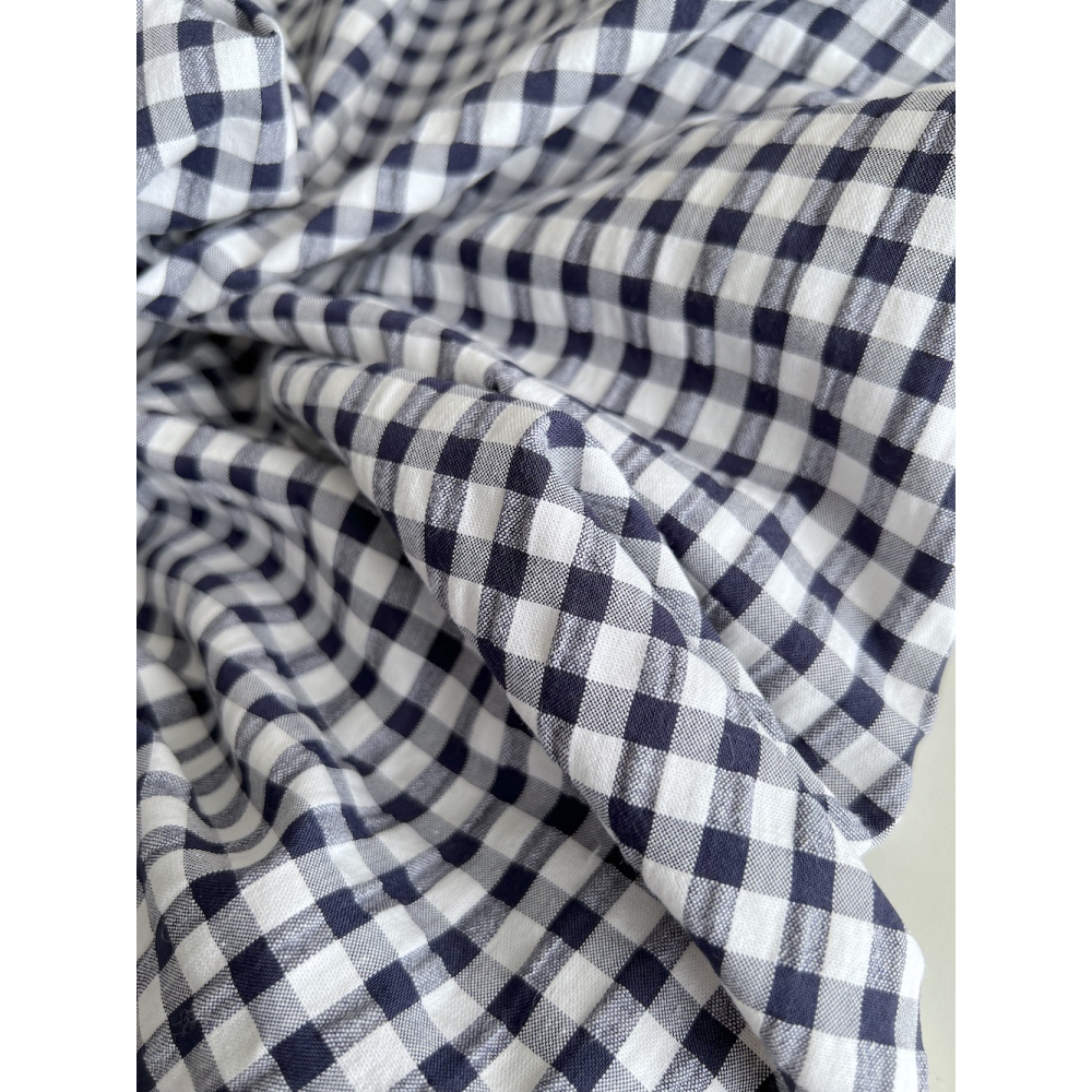 Seersucker / Coton gaufré vichy 6mm bleu marine / blanc Batikou - 2