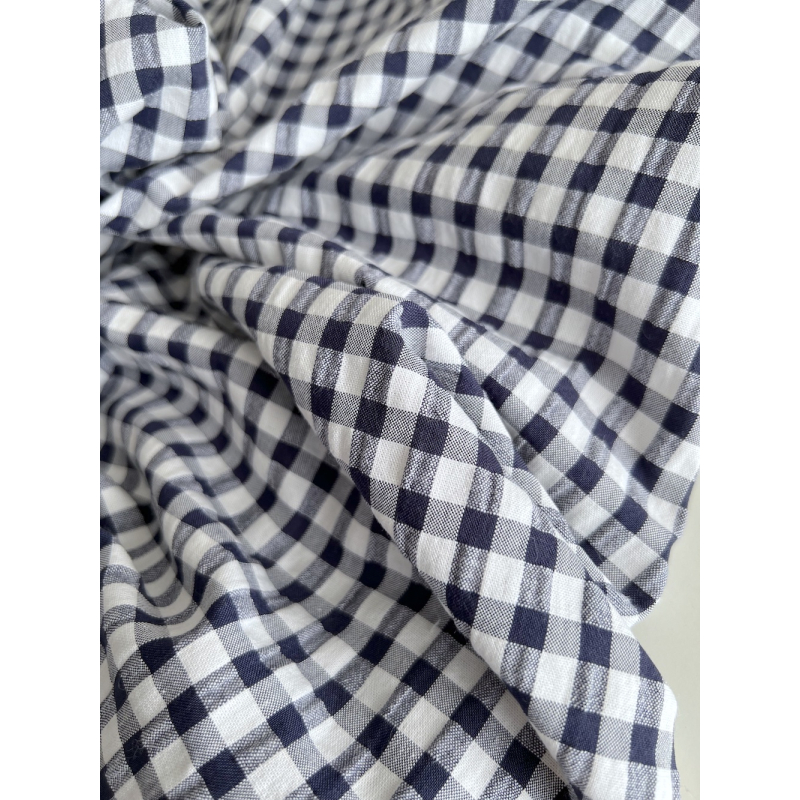 Seersucker / Coton gaufré vichy 6mm bleu marine / blanc Batikou - 2