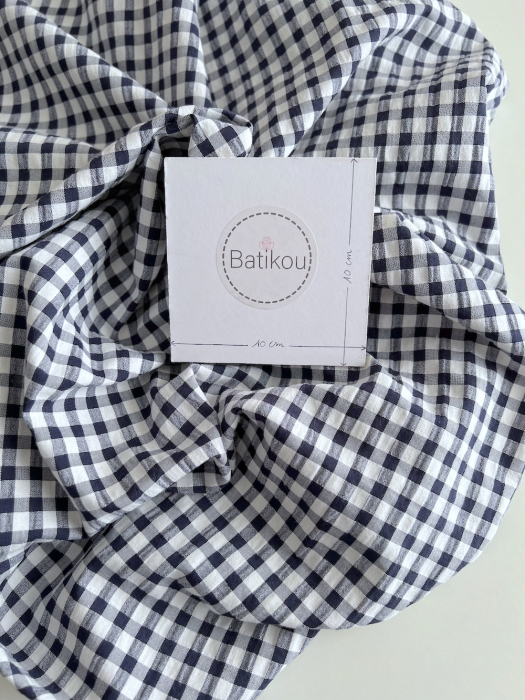 Seersucker / Coton gaufré vichy 6mm bleu marine / blanc Batikou - 5