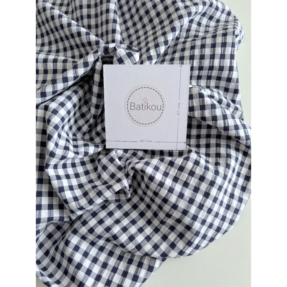 Seersucker / Coton gaufré vichy 6mm bleu marine / blanc Batikou - 5