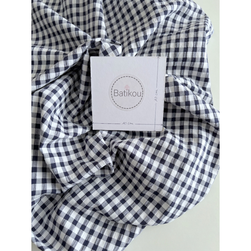 Seersucker / Coton gaufré vichy 6mm bleu marine / blanc Batikou - 5