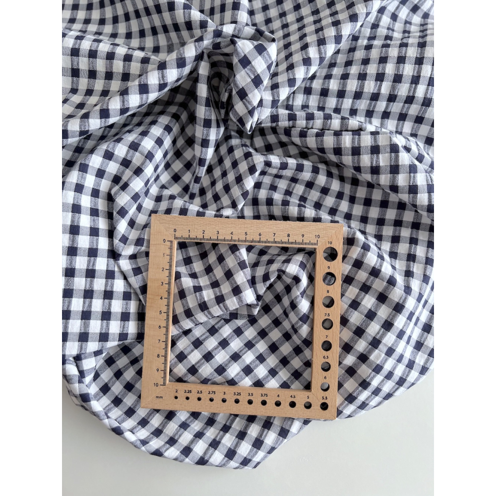 Seersucker / Coton gaufré vichy 6mm bleu marine / blanc Batikou - 6