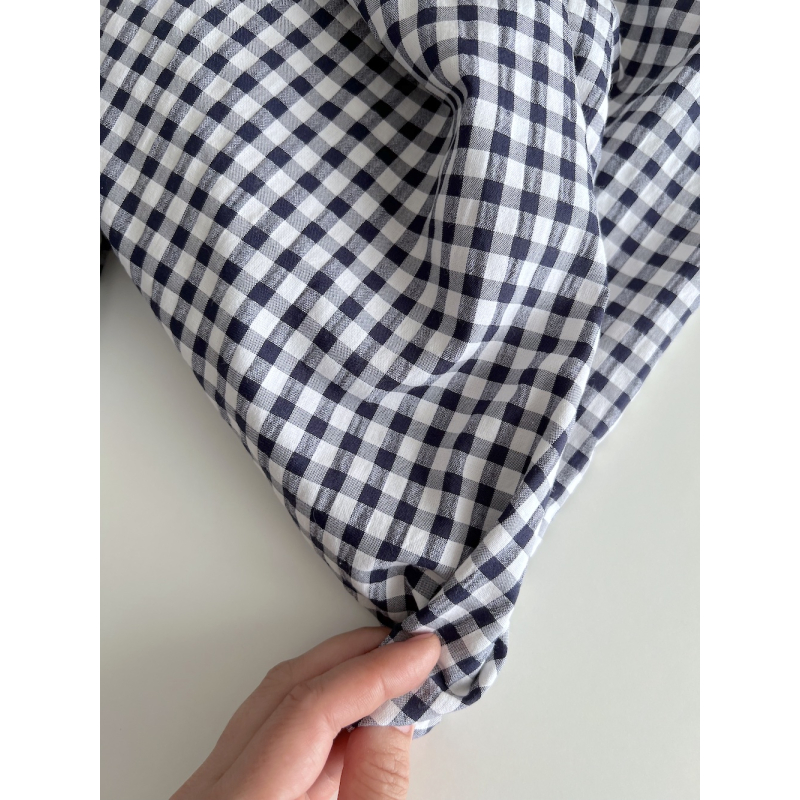 Seersucker / Coton gaufré vichy 6mm bleu marine / blanc Batikou - 7