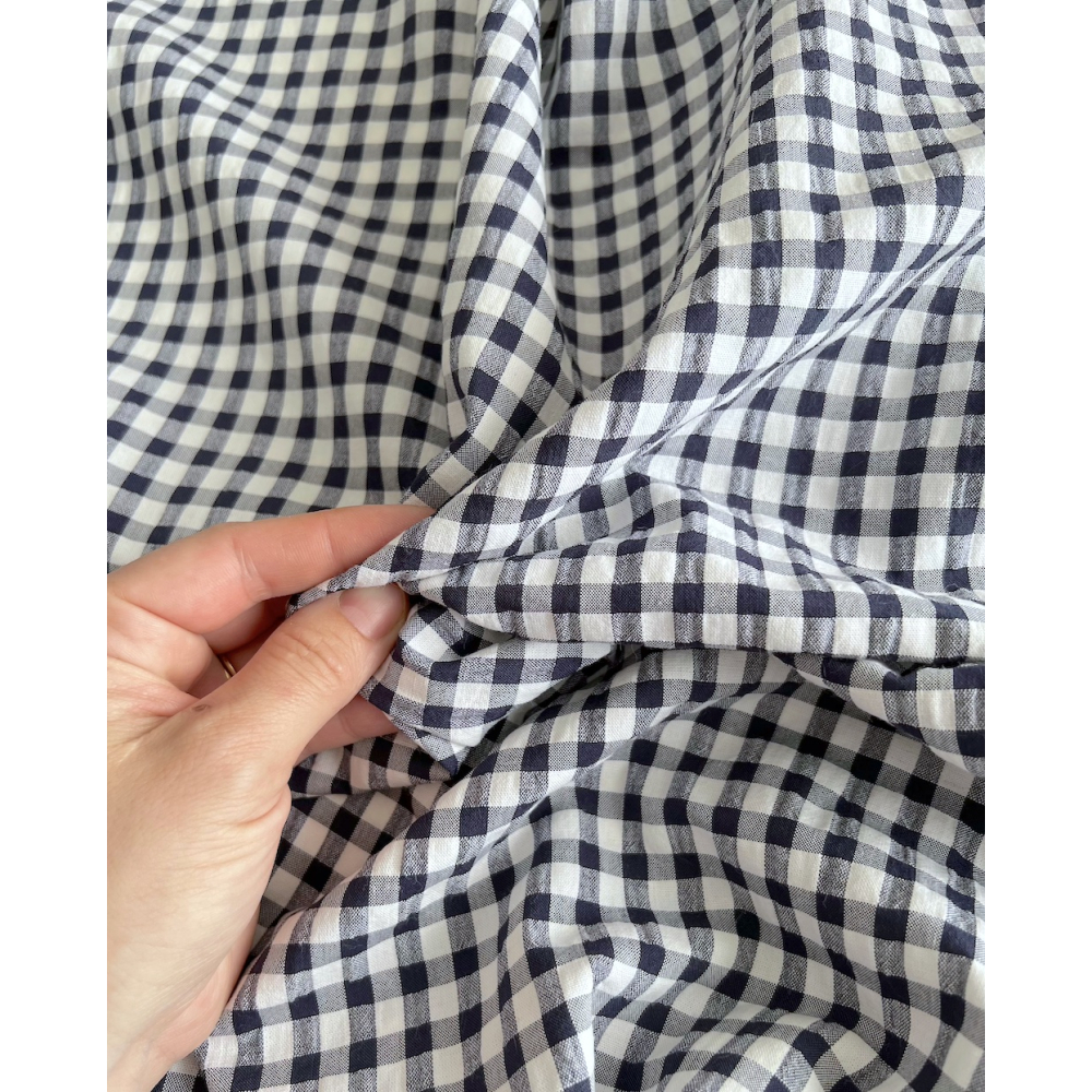 Seersucker / Coton gaufré vichy 6mm bleu marine / blanc Batikou - 8