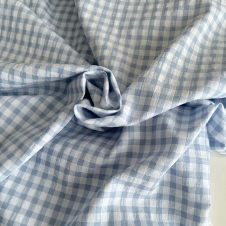 Seersucker / Coton gaufré vichy 6mm bleu jean / blanc Batikou - 1 Seersucker / Coton gaufré vichy 6mm bleu jean / blanc Batikou - 1