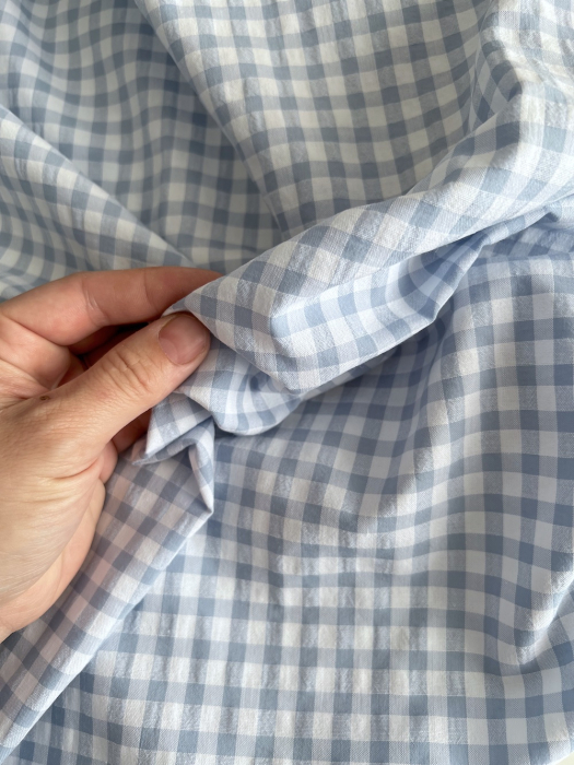 Seersucker / Coton gaufré vichy 6mm bleu jean / blanc Batikou - 2