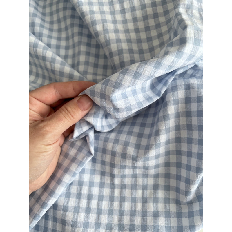 Seersucker / Coton gaufré vichy 6mm bleu jean / blanc Batikou - 2