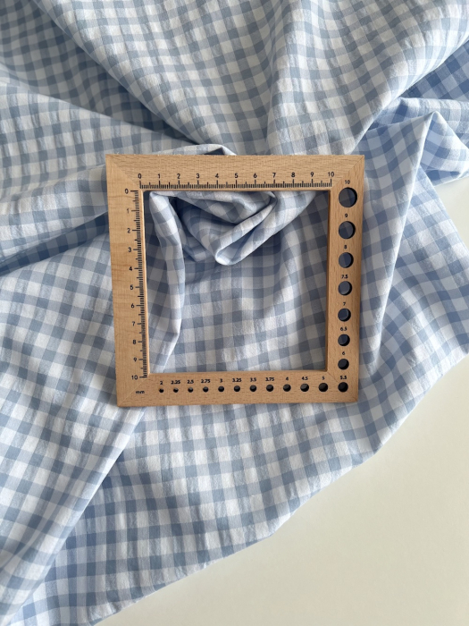 Seersucker / Coton gaufré vichy 6mm bleu jean / blanc Batikou - 3