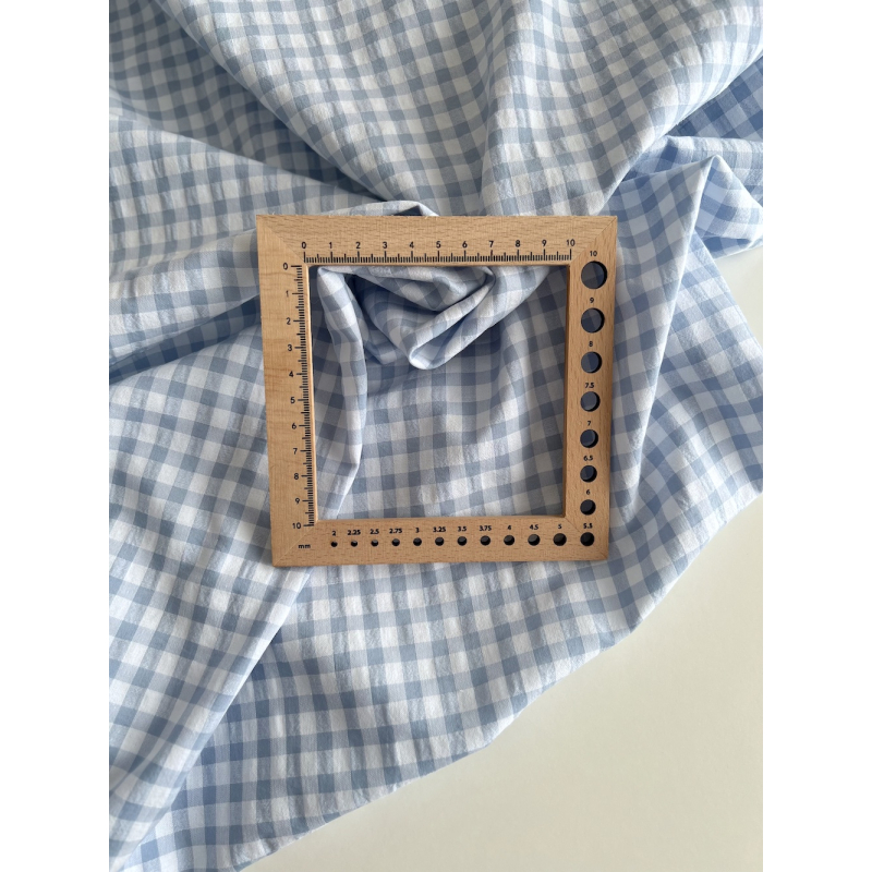 Seersucker / Coton gaufré vichy 6mm bleu jean / blanc Batikou - 3