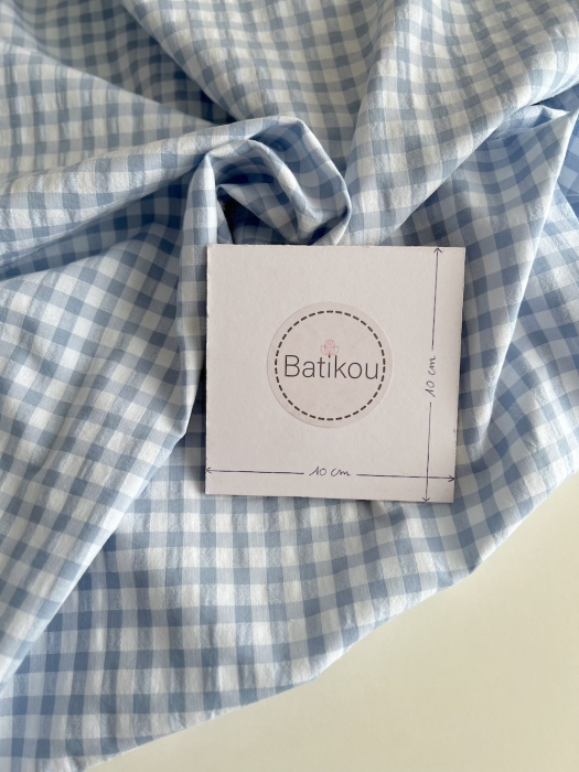 Seersucker / Coton gaufré vichy 6mm bleu jean / blanc Batikou - 4