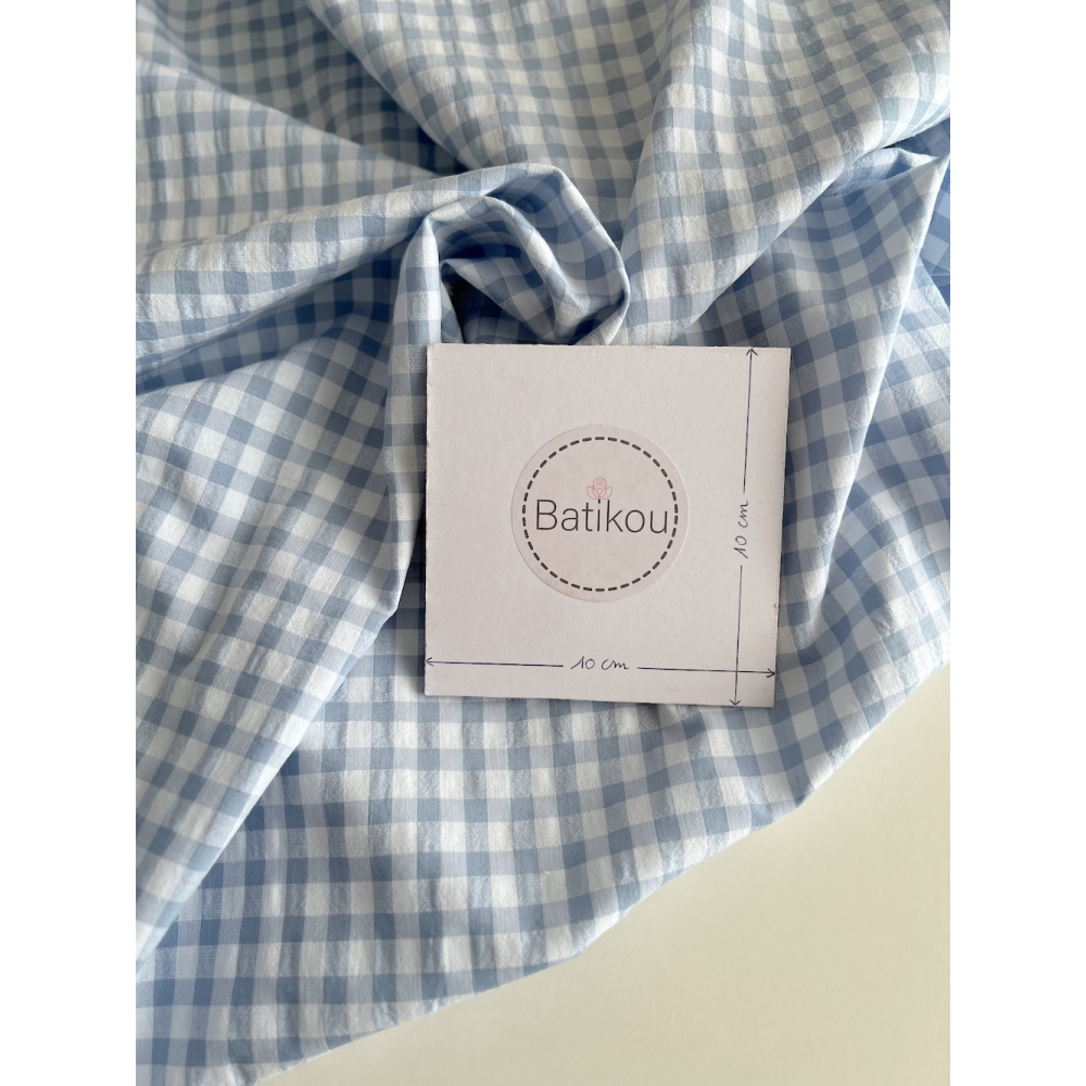 Seersucker / Coton gaufré vichy 6mm bleu jean / blanc Batikou - 4