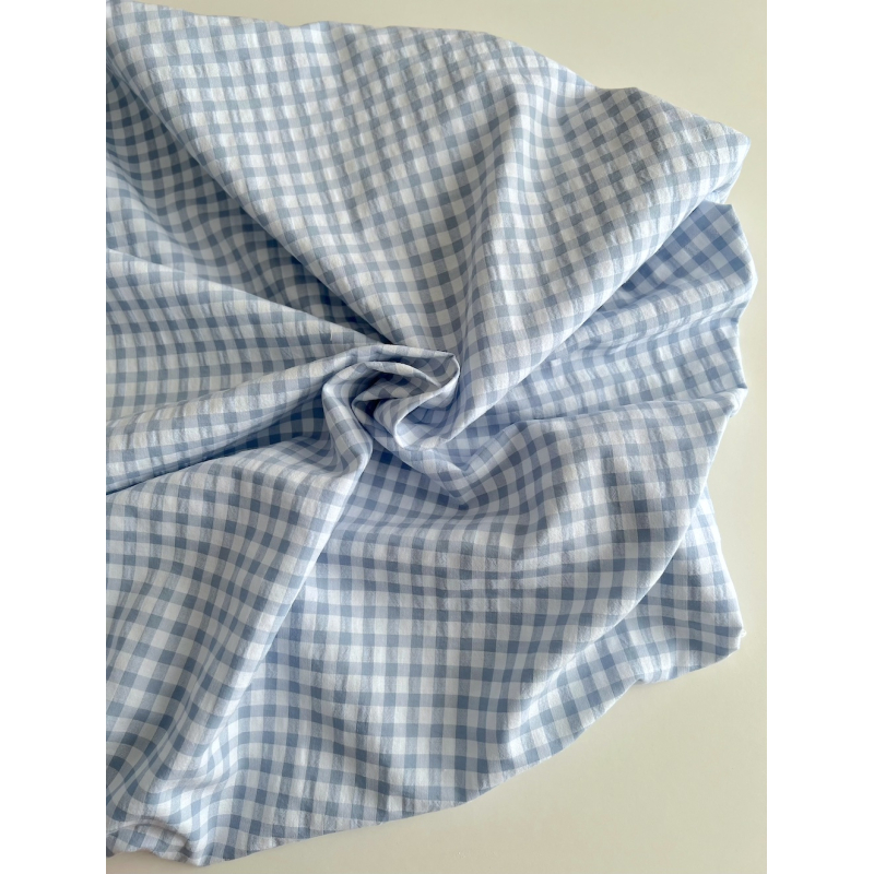 Seersucker / Coton gaufré vichy 6mm bleu jean / blanc Batikou - 5