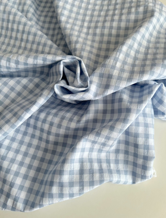 Seersucker / Coton gaufré vichy 6mm bleu jean / blanc Batikou - 6