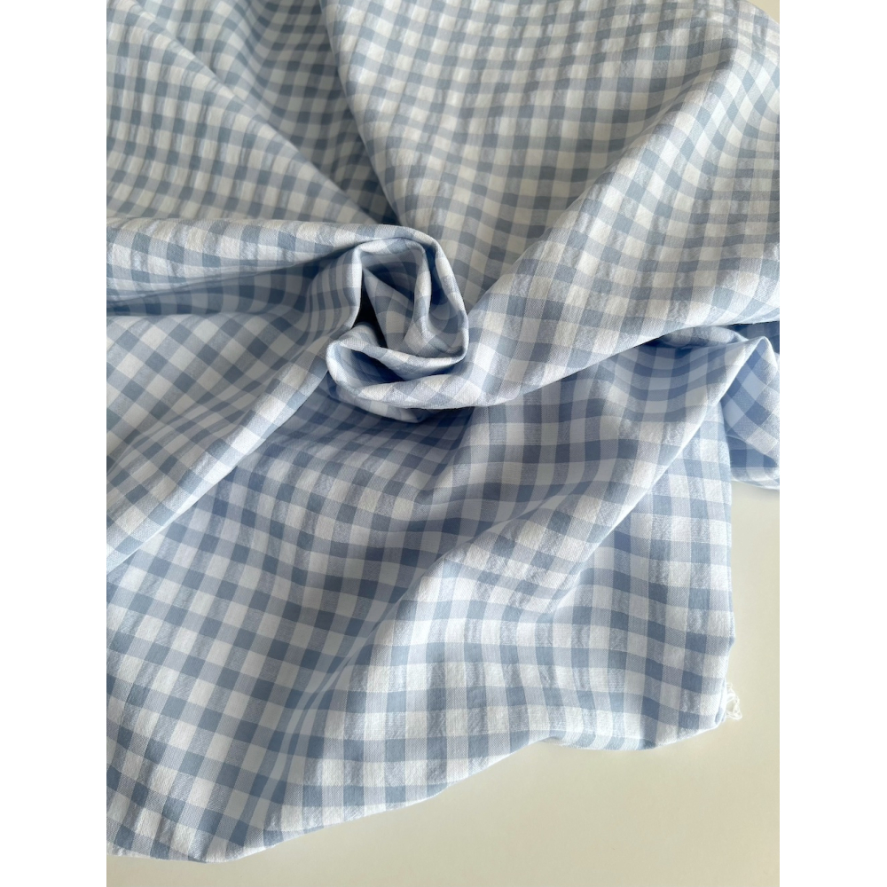 Seersucker / Coton gaufré vichy 6mm bleu jean / blanc Batikou - 6